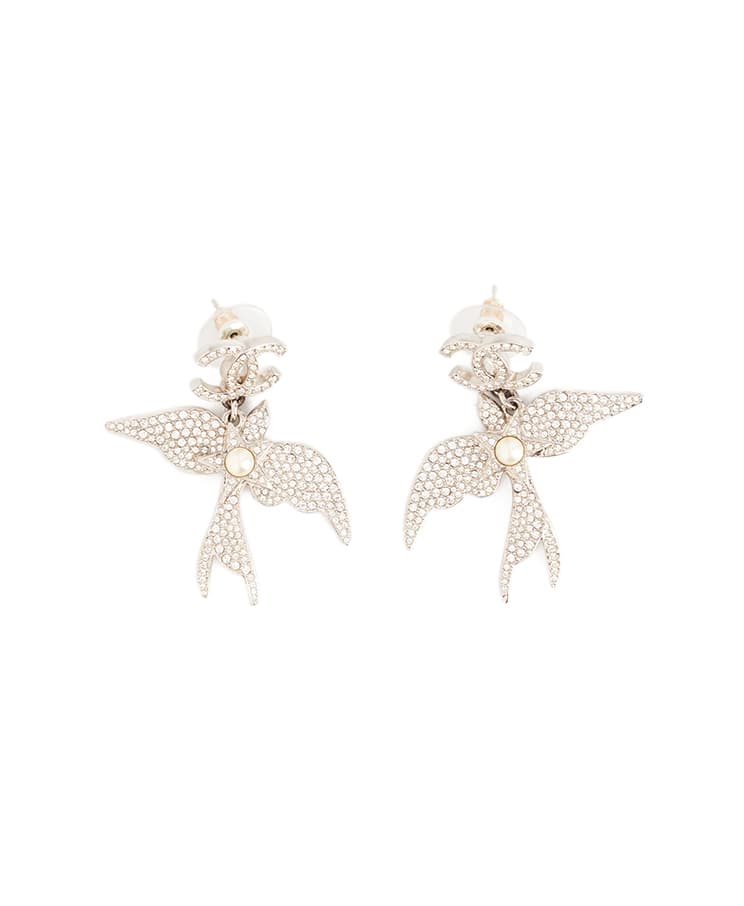 Chanel Crystal Swallow Drop Earrings
