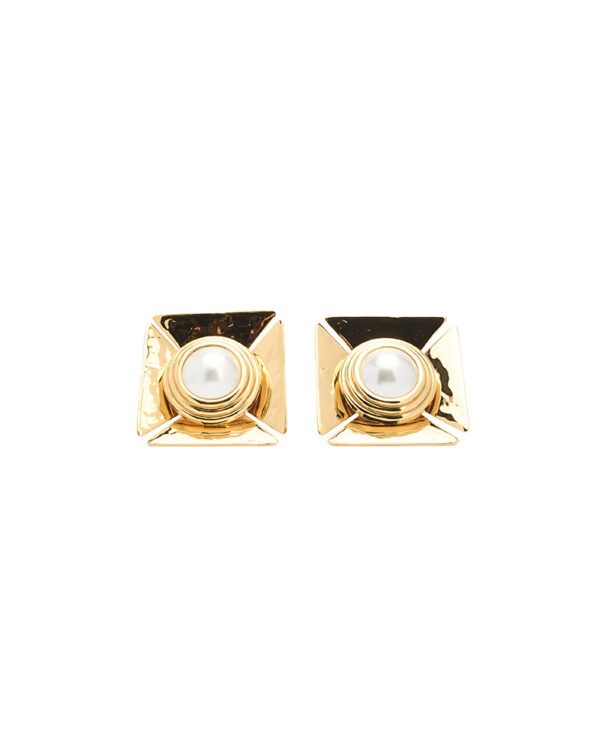 Saint Laurent Pearly Square Clip Earrings – (ex)bags