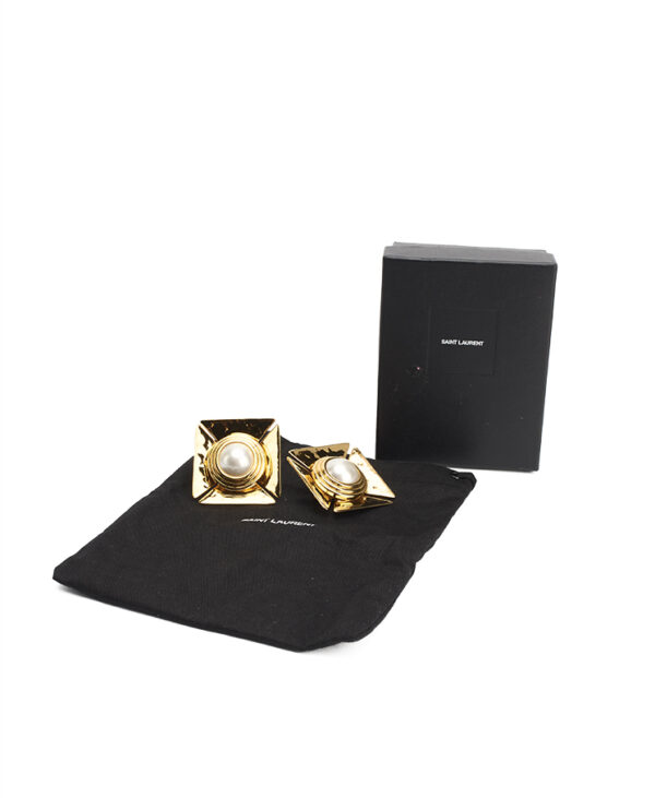 Saint Laurent Pearly Square Clip Earrings – (ex)bags