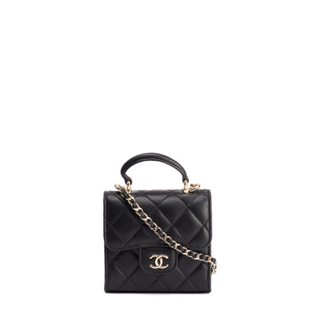 Chanel Top Handle Flap Clutch With Chain