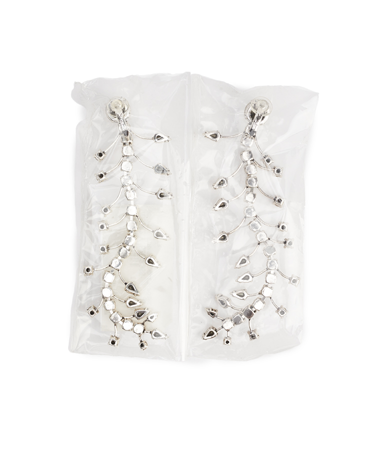 Saint Laurent Fishbone Rhinestone Clip-On Earrings – (ex)bags