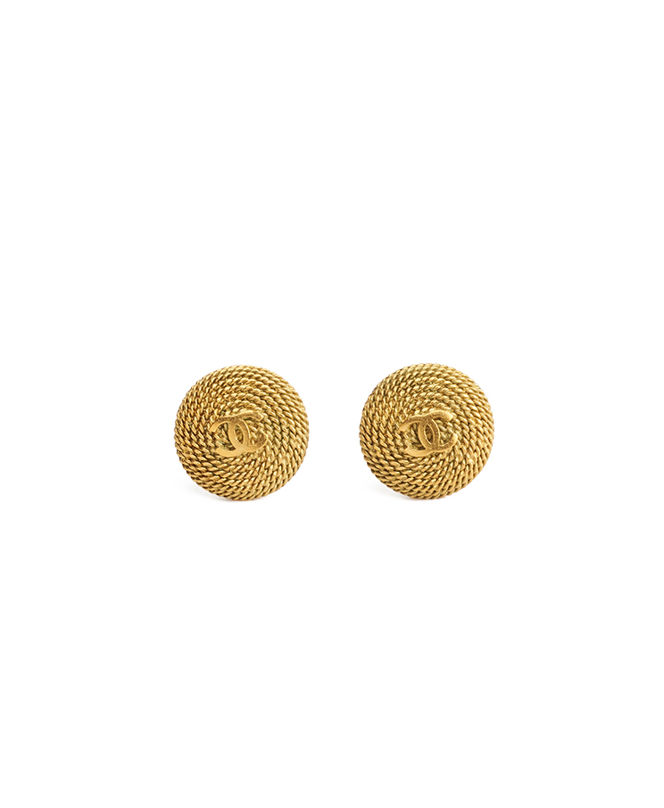 Chanel CC Round Twist Rope Clip-On Earrings